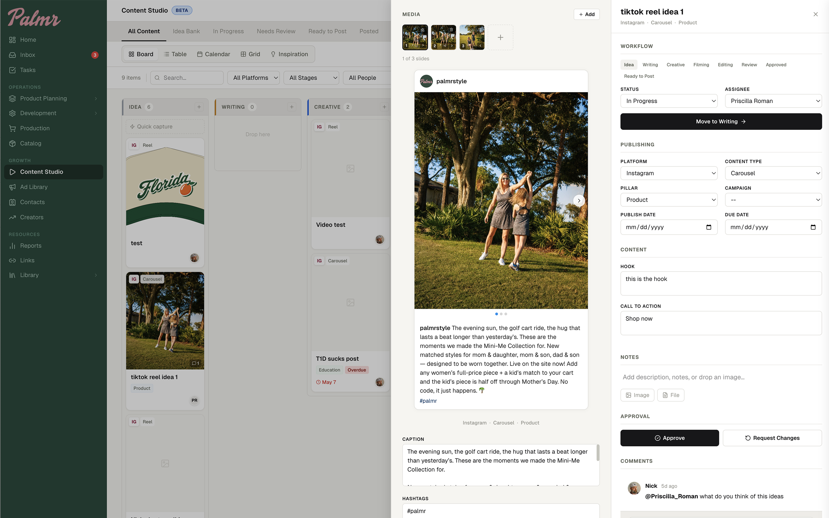 Content Studio editor with Instagram preview